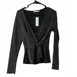 francesca's Black Sparkle Wrap Top with Tie Waist Medium